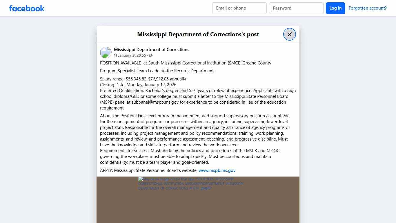 POSITION AVAILABLE... - Mississippi Department of Corrections | Facebook