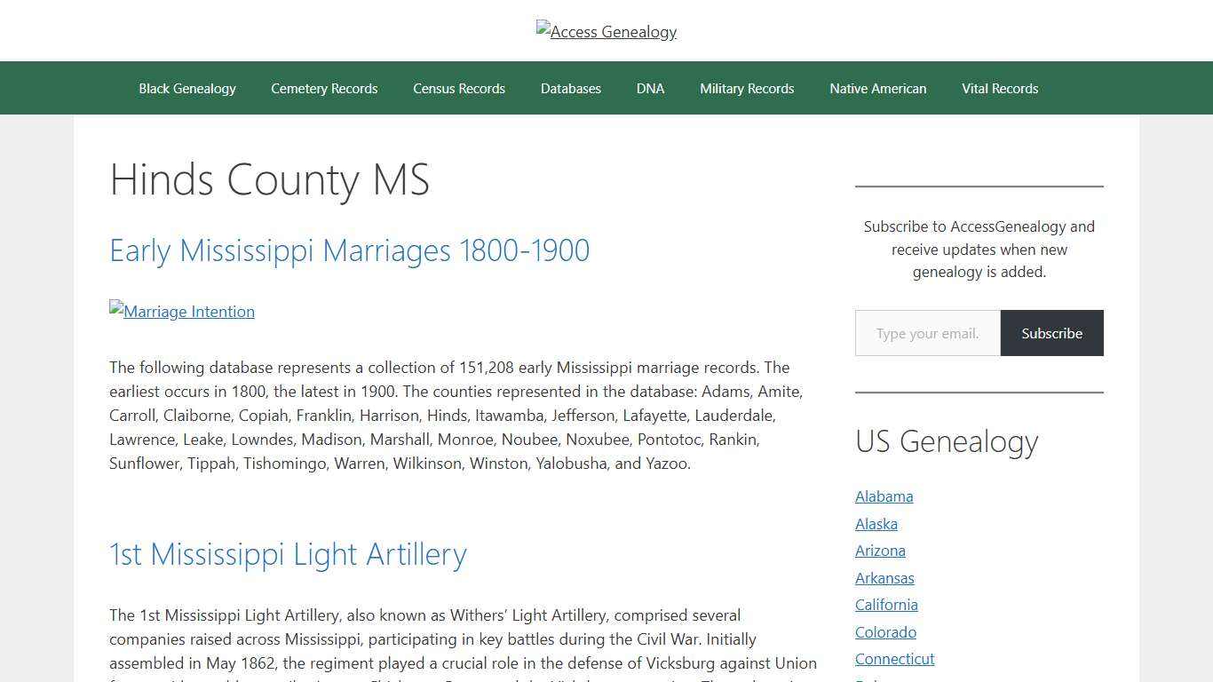 Hinds County MS Genealogy – Access Genealogy